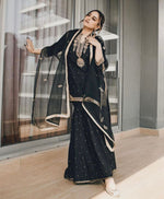 Gorgeous Black Chinon Silk With Sequence Work Sharara Suit With Dupatta in Germany