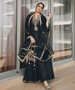 Gorgeous Black Chinon Silk With Sequence Work Sharara Suit With Dupatta in Germany