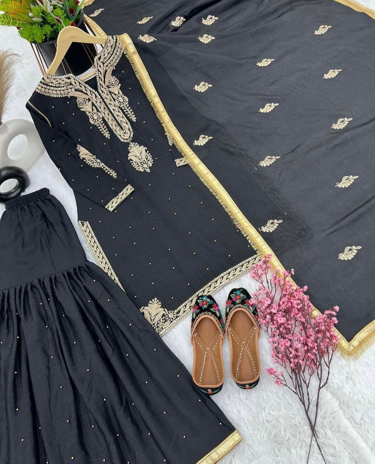 Gorgeous Black Chinon Silk With Sequence Work Sharara Suit With Dupatta in Germany