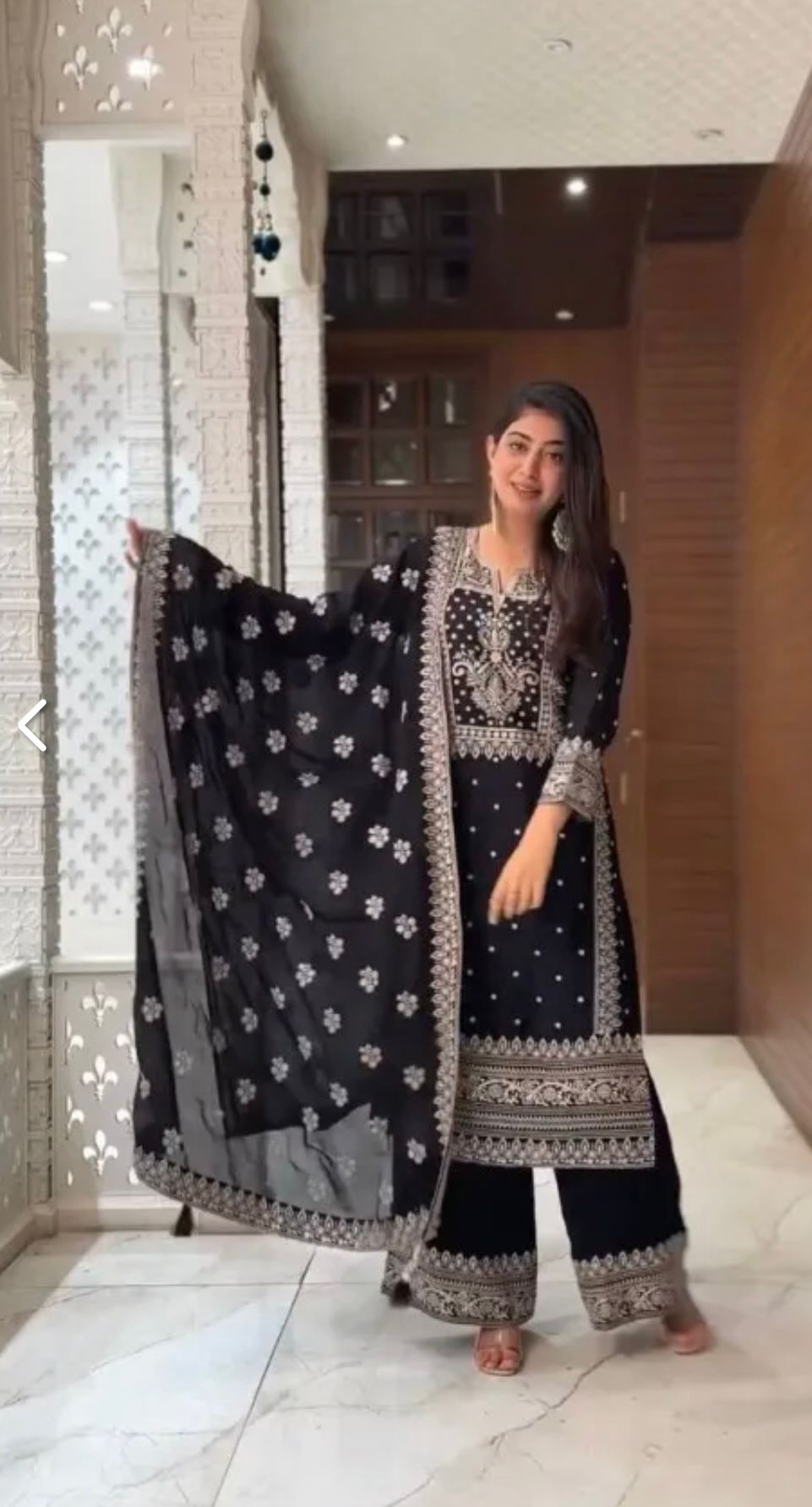 Grand Black Color Chinnon Silk Embroidery Sequence Plazzo Suit in Germany