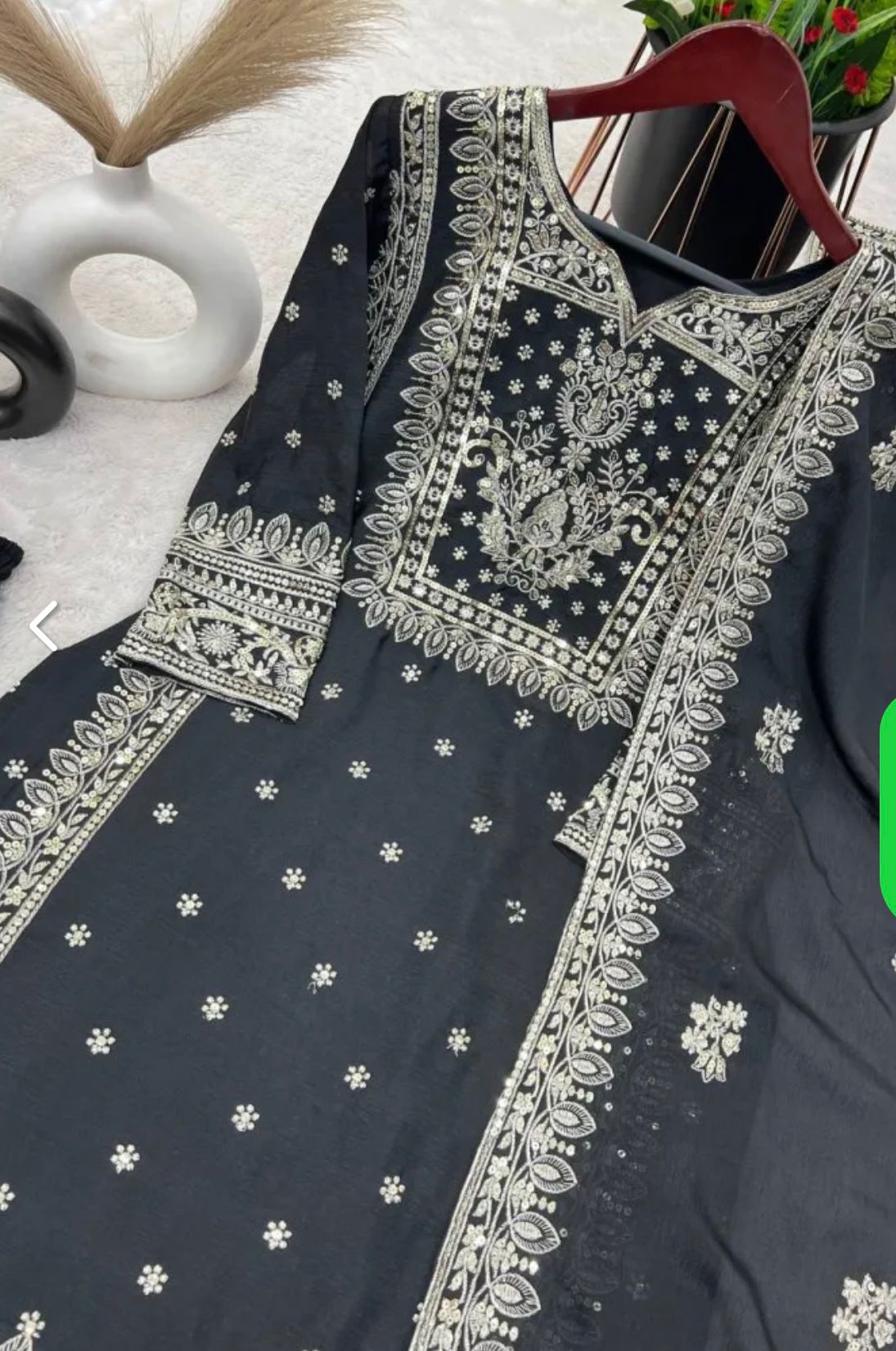 Grand Black Color Chinnon Silk Embroidery Sequence Plazzo Suit in Germany