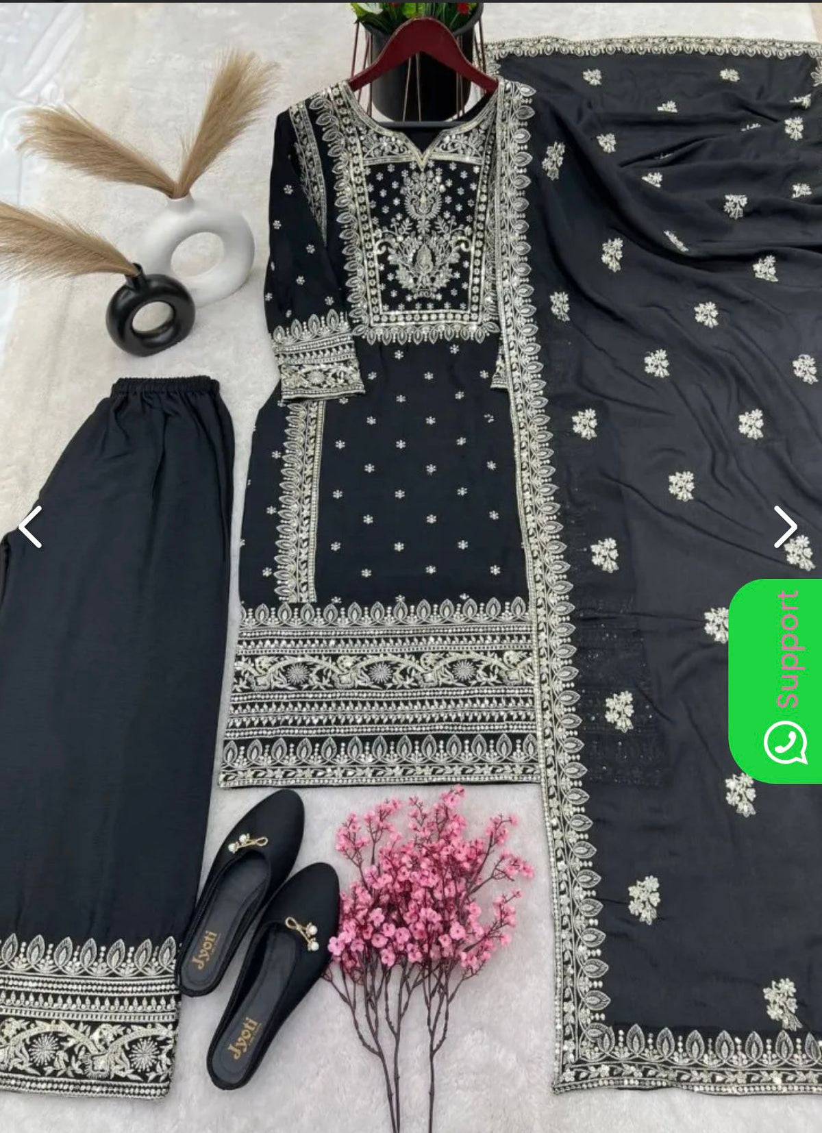 Grand Black Color Chinnon Silk Embroidery Sequence Plazzo Suit in Germany