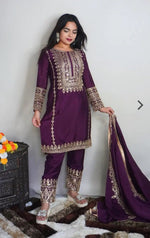 Elegant Pure Chinnon Silk Embroidery Pant Suit in Essen