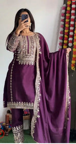 Elegant Pure Chinnon Silk Embroidery Pant Suit in Essen