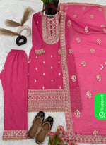 Pink Color Faux Georgette Embroidery Pant Suit in Munich