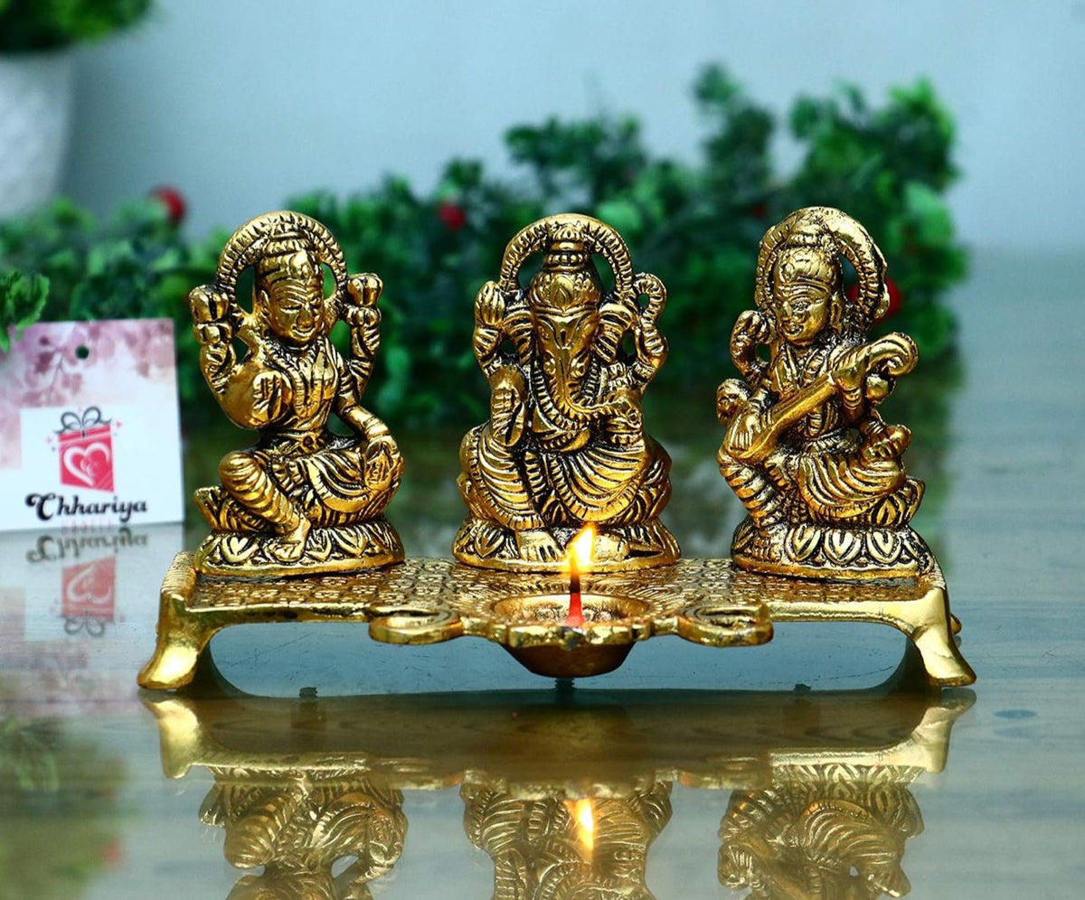 Laxmi Ganesh Saraswati with Diya Decorative in Germany