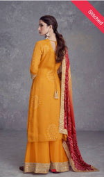 Mustard Mirror Embroidered Chinon Kurta Set in Germany