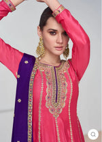 Pink and Purple Chinnon Silk Palazzo Suit with Embroidered Dupatta in Germany