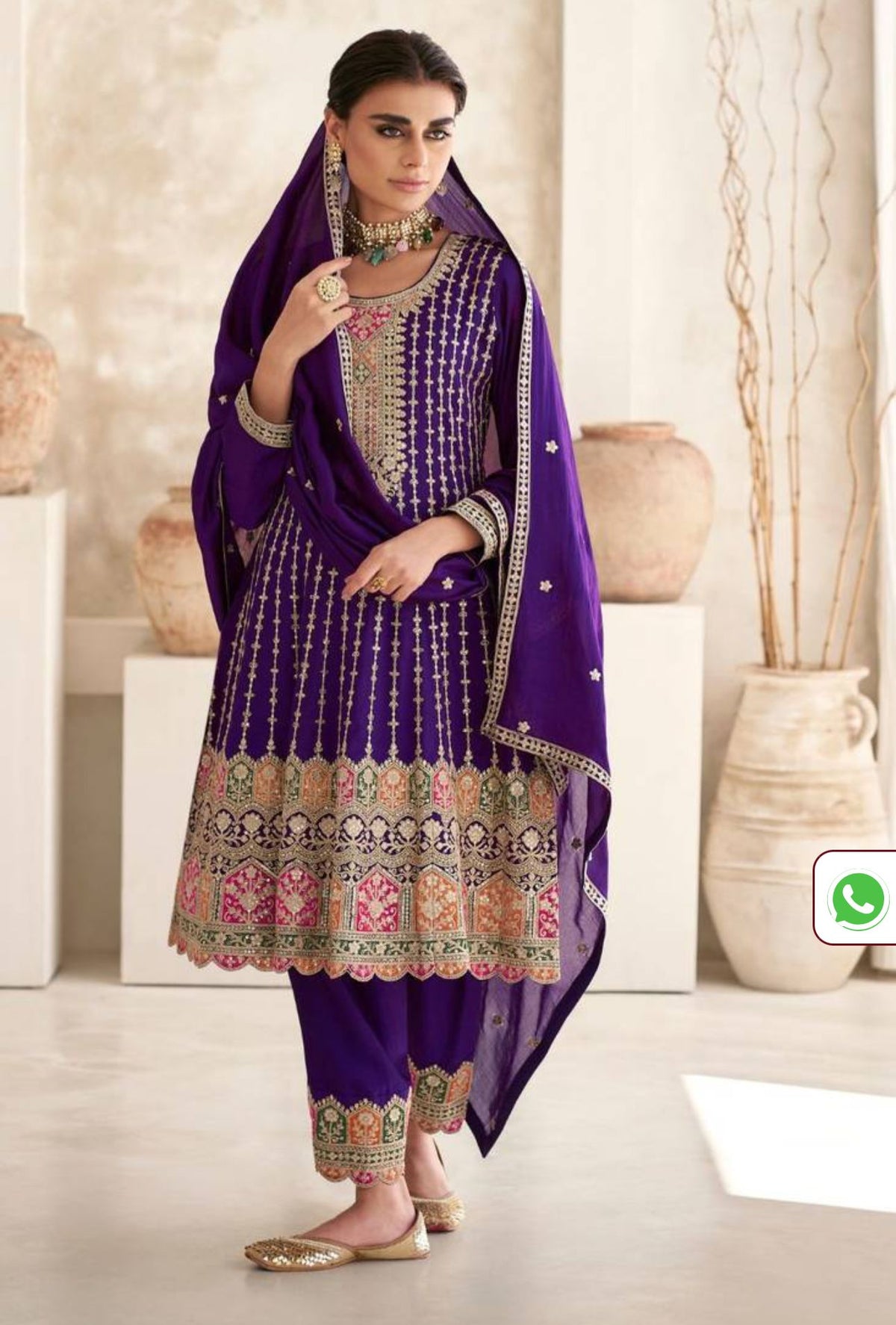 Chinnon Violet Purple Embroidered Frock Style Straight Pants Suit in Berlin