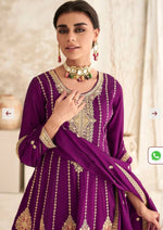 Embroidered Art Silk Anarkali Suit in Wine in Germany
