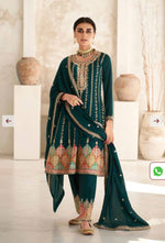 Green Embroidered Silk Kurta Set in Berlin
