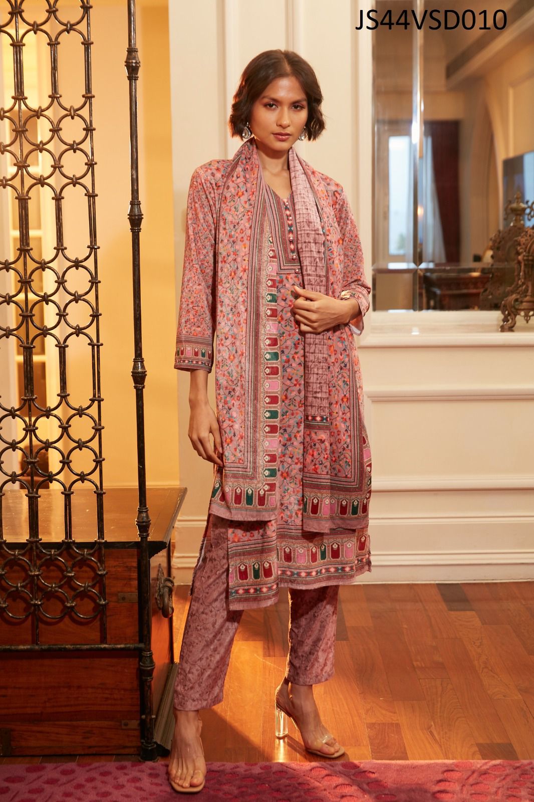 Printed Velvet Straight Kurta With Dupatta in Germany