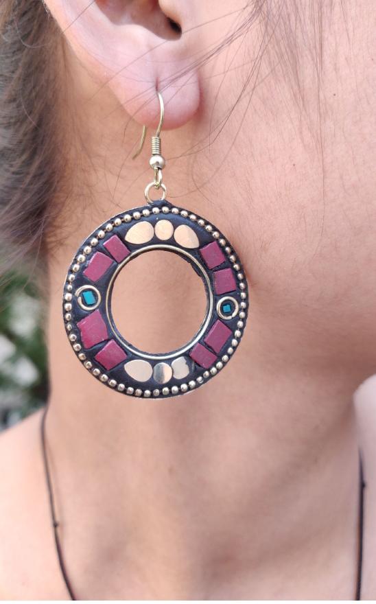Designer laq work Circle Shape lightweight earring in Germany