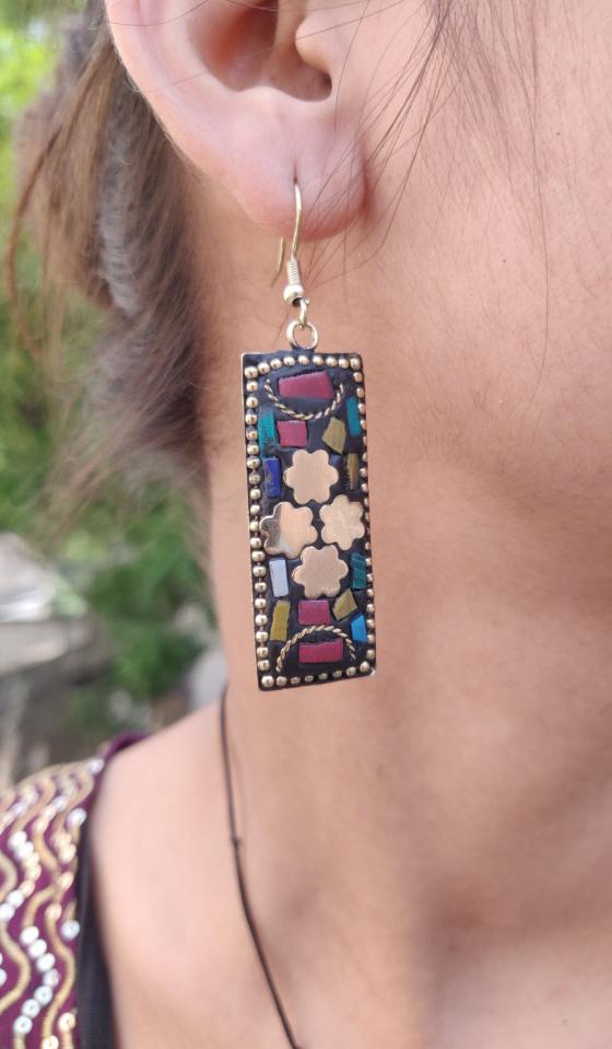 Designer laq work Rectangle Shape lightweight earring in Germany