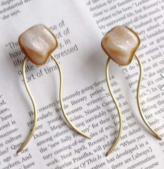 Golden Hanging Sophisticated Resin Stone Drop Brass Earrings in Germany Namma Markt