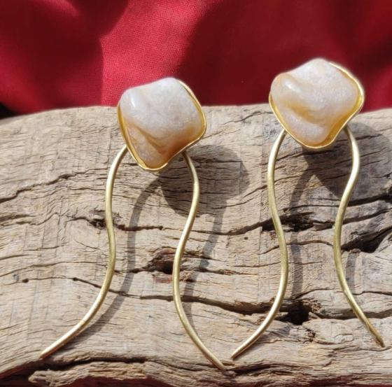 Golden Hanging Sophisticated Resin Stone Drop Brass Earrings in Germany Namma Markt