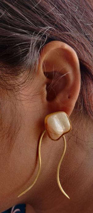 Golden Hanging Sophisticated Resin Stone Drop Brass Earrings in Germany Namma Markt