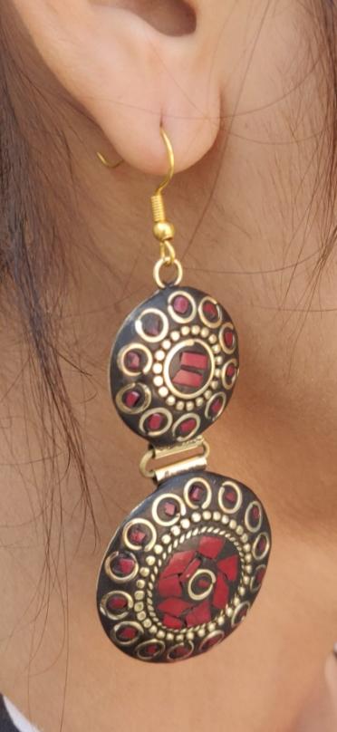 Handcrafted Handmade Antique Multicolor Round Shaped Double Layer Laq Earrings in Berlin