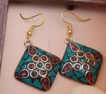 Handcrafted Handmade Antique Multicolor Kite Shaped Laq Earrings in Germany