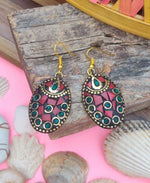 Handmade Antique Multicolor Oval Shaped Laq Earrings in Munich