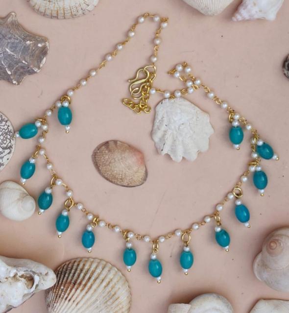 Handmade Pearl Chain Tumbler Choker Necklace in Germany
