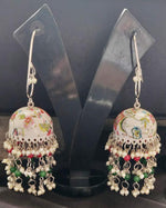 Designer Handpainted Meenakari Work Pearl Tessel Jhumka Hook Earrings in Germany