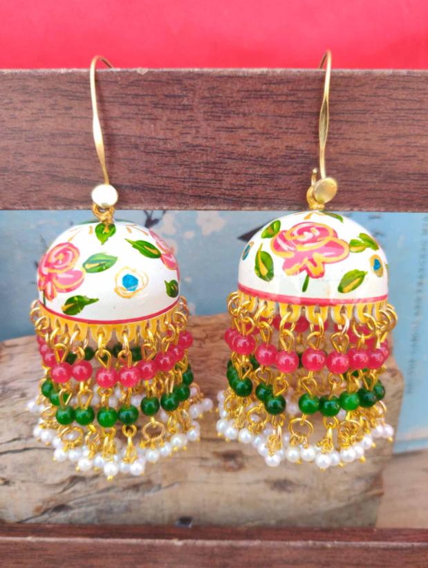 Premium Quality Meenakari Work Bead Latkan Light Weight Jhumki in Munich