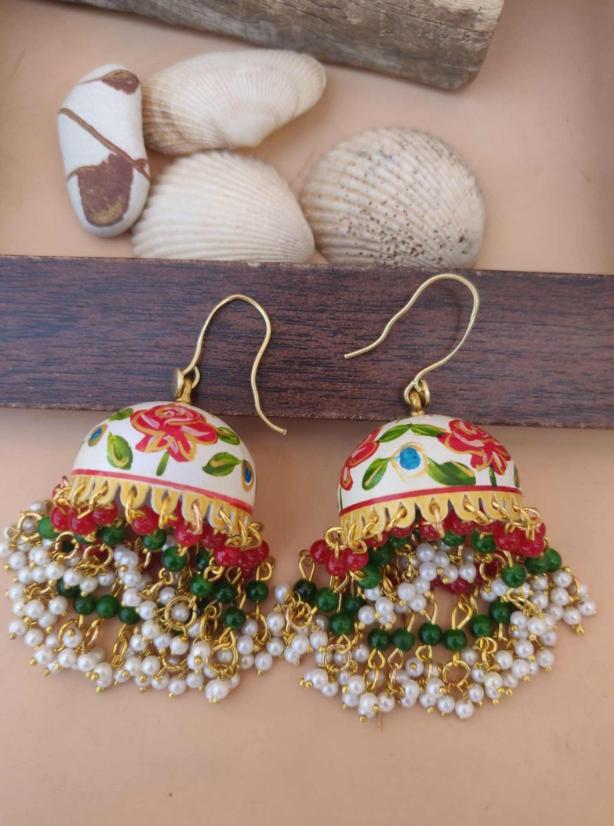 Premium Quality Meenakari Work Bead Latkan Light Weight Jhumki in Munich