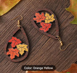 Wooden Pumpkin Maple Leaf Dangle Drop Earrings in Berlin