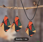 Simple Geometric Acrylic & Wood Splice Design Dangle Earrings And Chain
