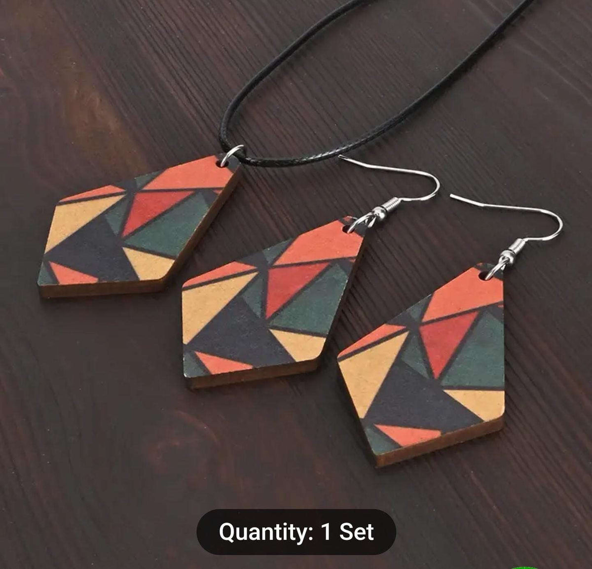 Simple Geometric Acrylic & Wood Splice Design Dangle Earrings And Chain