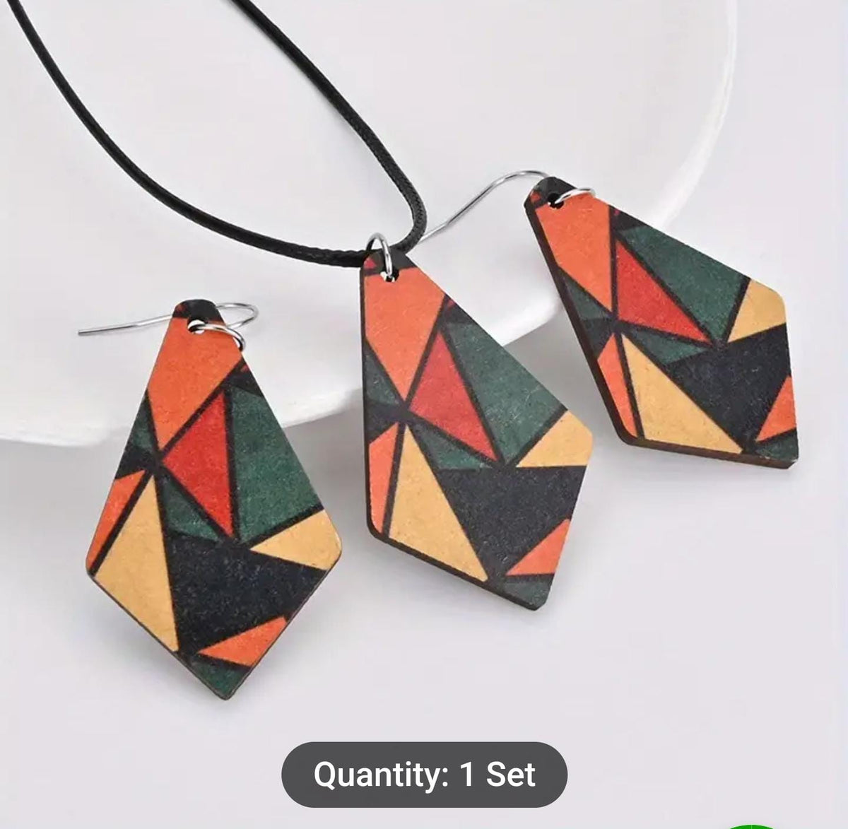 Simple Geometric Acrylic & Wood Splice Design Dangle Earrings And Chain