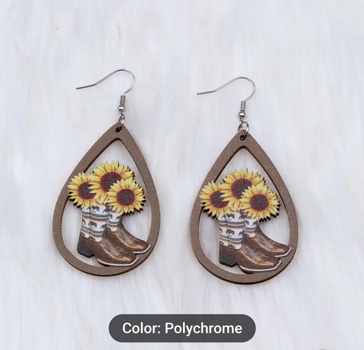 Rustic Wooden Sunflower Dangle Earrings in Germany Namma Markt