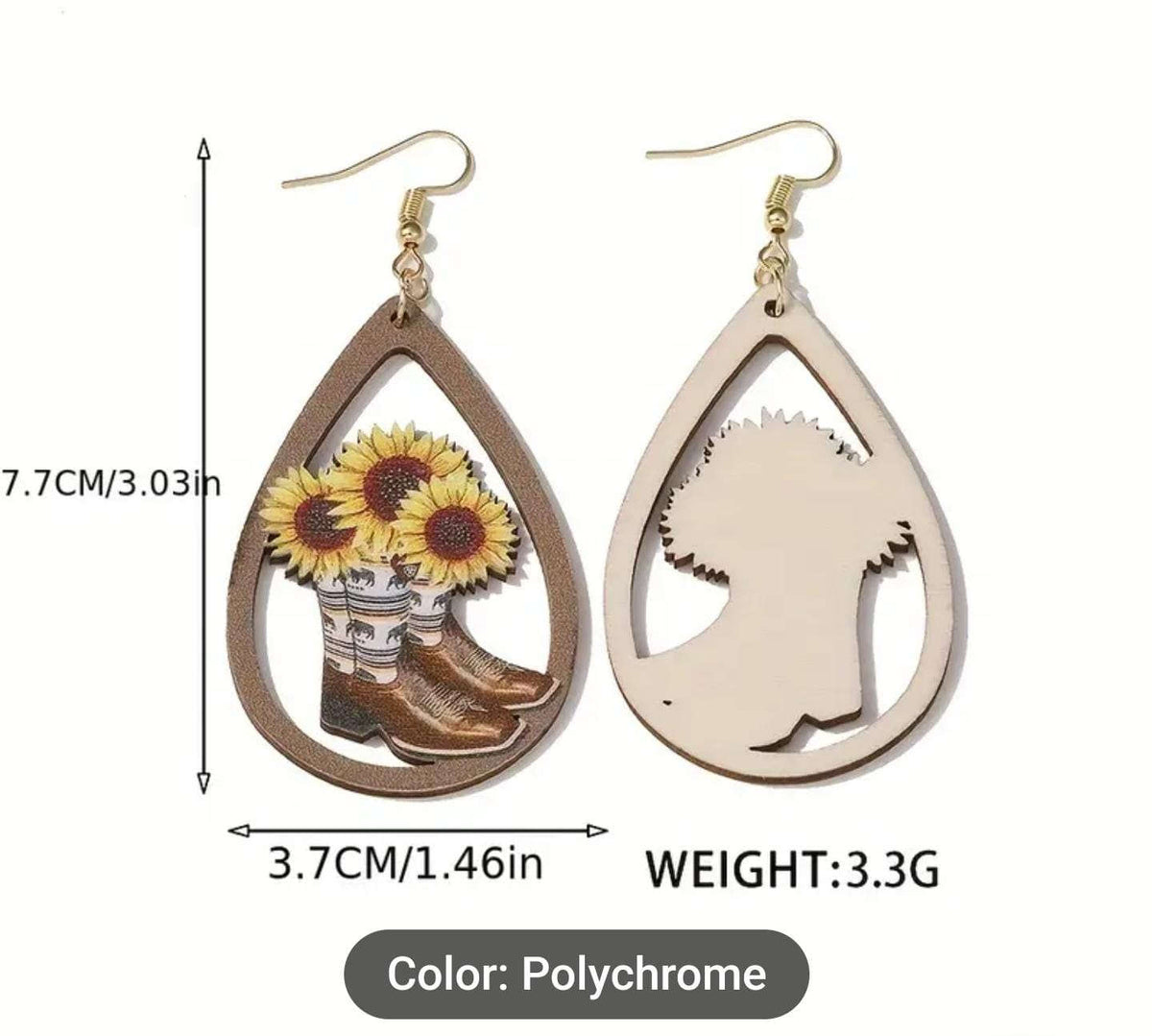 Rustic Wooden Sunflower Dangle Earrings in Germany Namma Markt