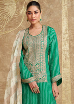 Green Chinon Silk Embellished Sequins Suit Set in Germany
