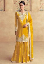 Yellow Floral Embroidered Sharara Set in Berlin