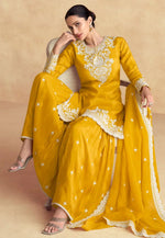 Yellow Floral Embroidered Sharara Set in Berlin