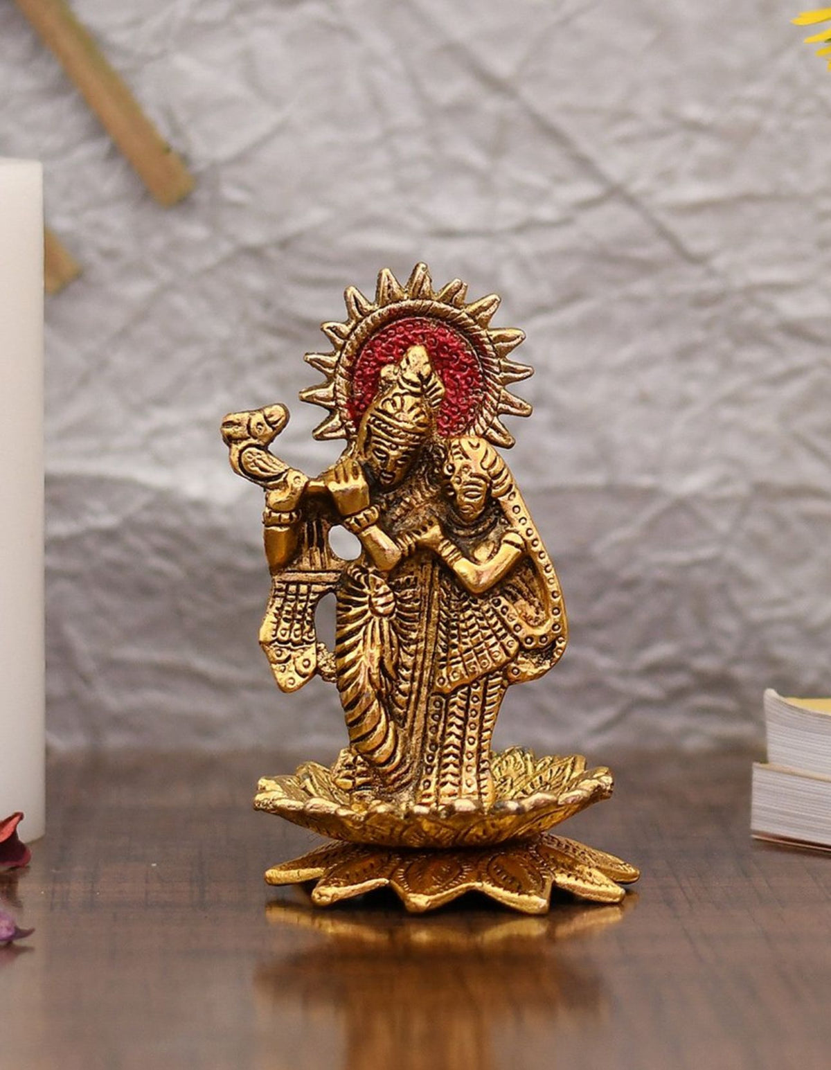 Gold-Toned Metal Radha Krishna Murti Statue Showpiece in Germany