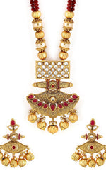 Women Anrique Gold-Toned & Red Embellished Temple Jewellery Set