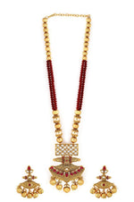 Women Anrique Gold-Toned & Red Embellished Temple Jewellery Set