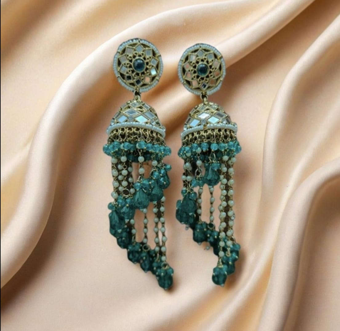 Premium Unique Mirror And Beads Jhumki Earrings in Germany Namma Markt