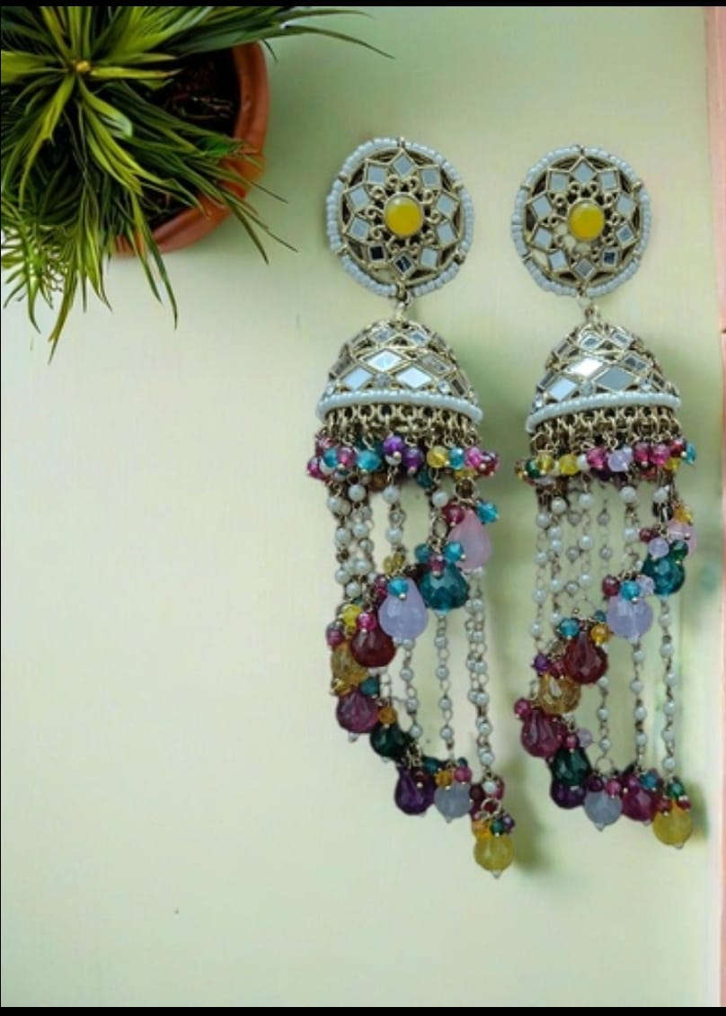 Premium Unique Mirror And Beads Jhumki Earrings in Germany Namma Markt