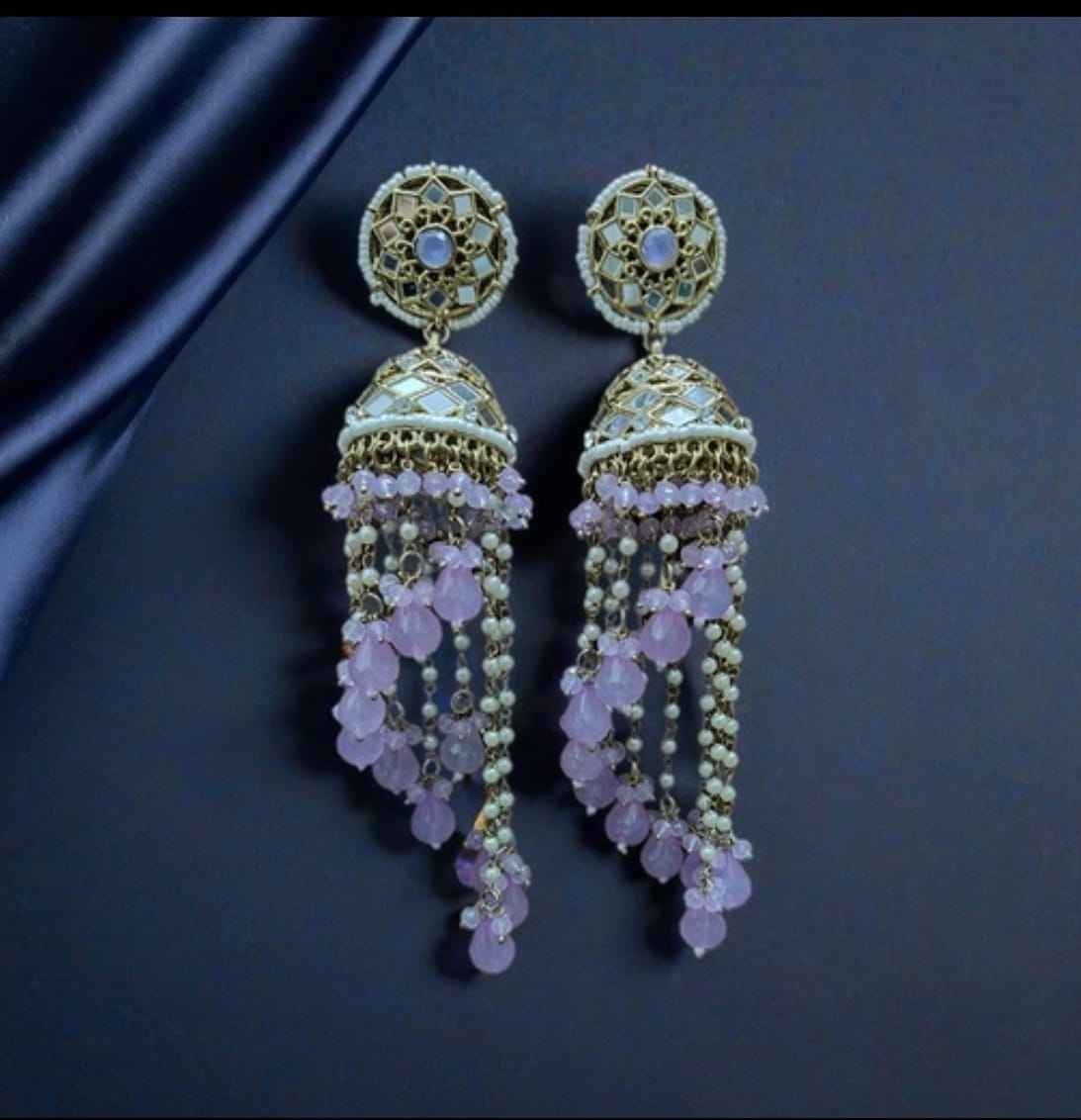 Premium Unique Mirror And Beads Jhumki Earrings in Germany