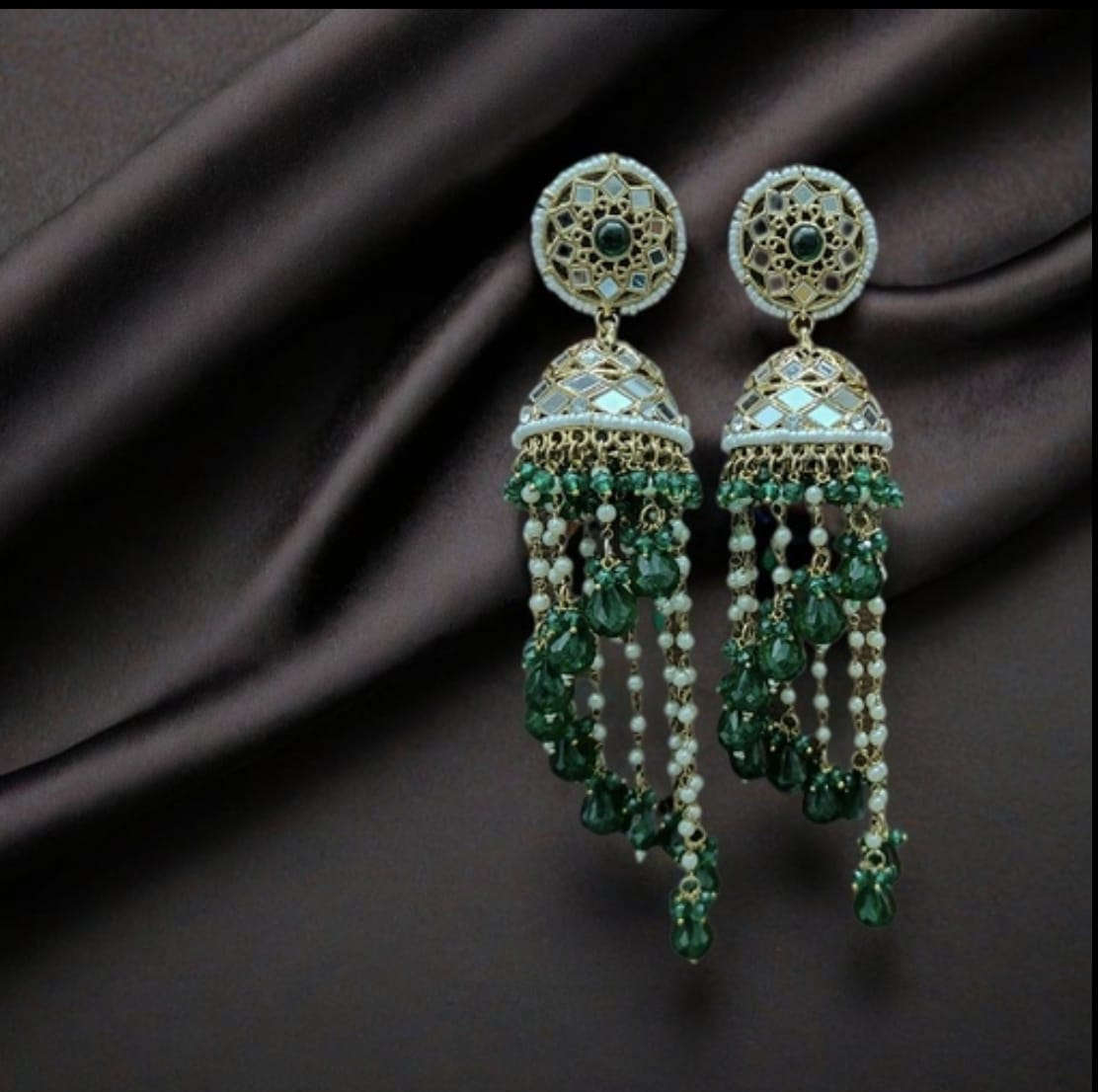 Premium Unique Mirror And Beads Jhumki Earrings in Germany Namma Markt