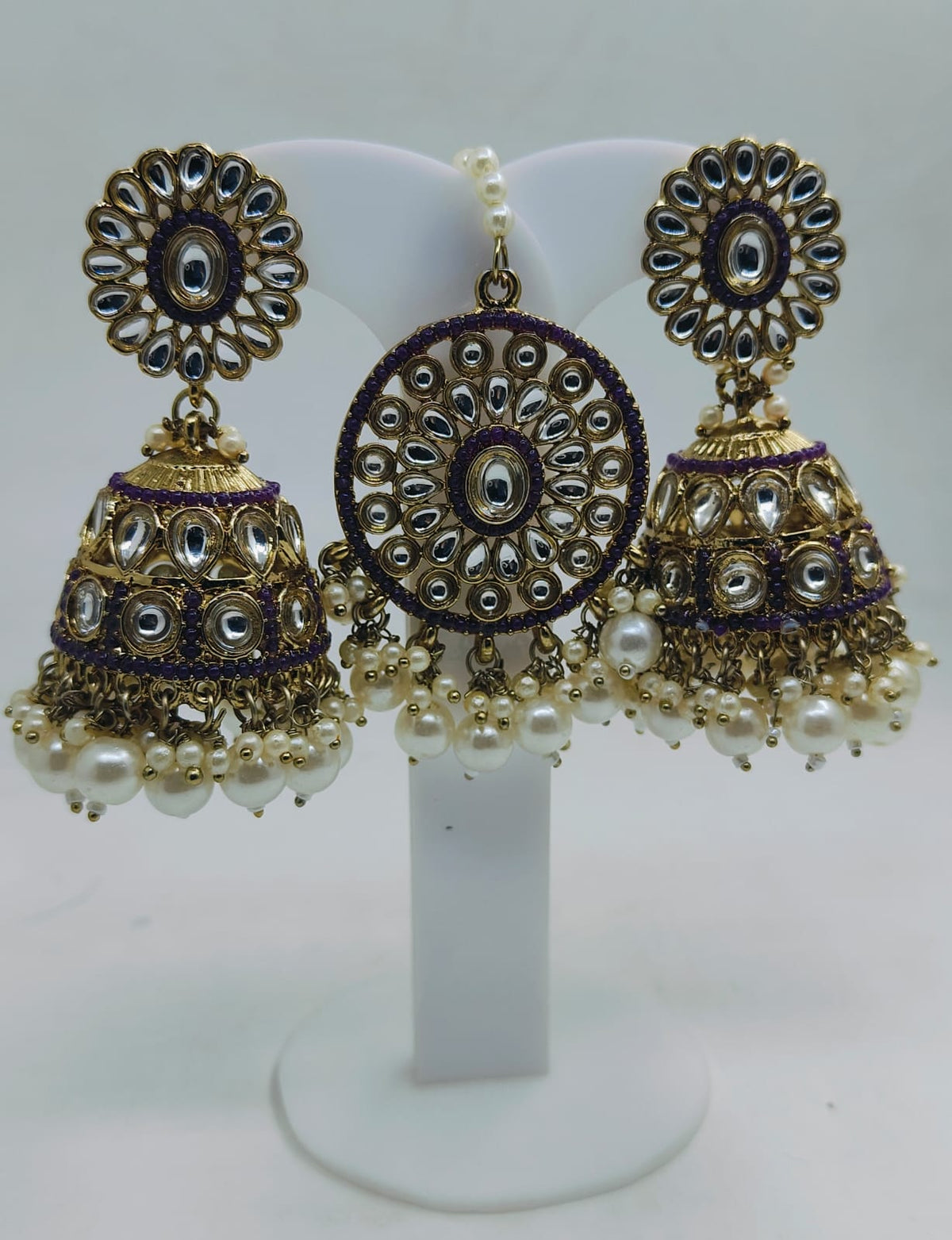 PEARL STUDDED TRADITIONAL JUMKHA EARRINGS AND MANGTIKKA FOR WOMEN IN GERMANY