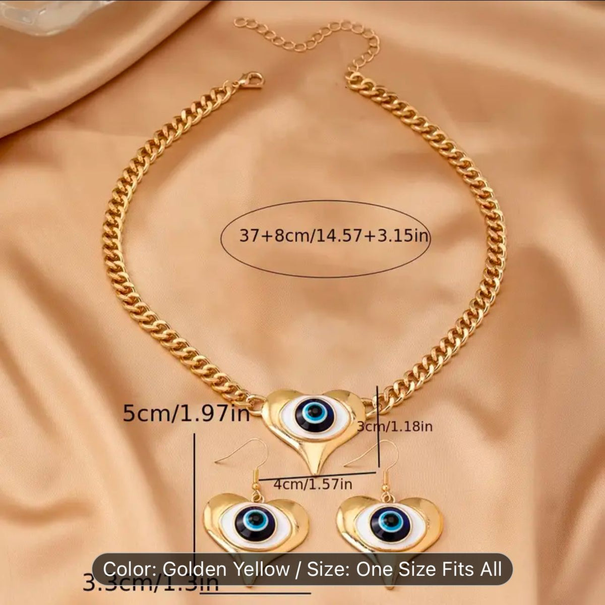 Evil Eye Pendant Necklace & Earrings Set in Germany