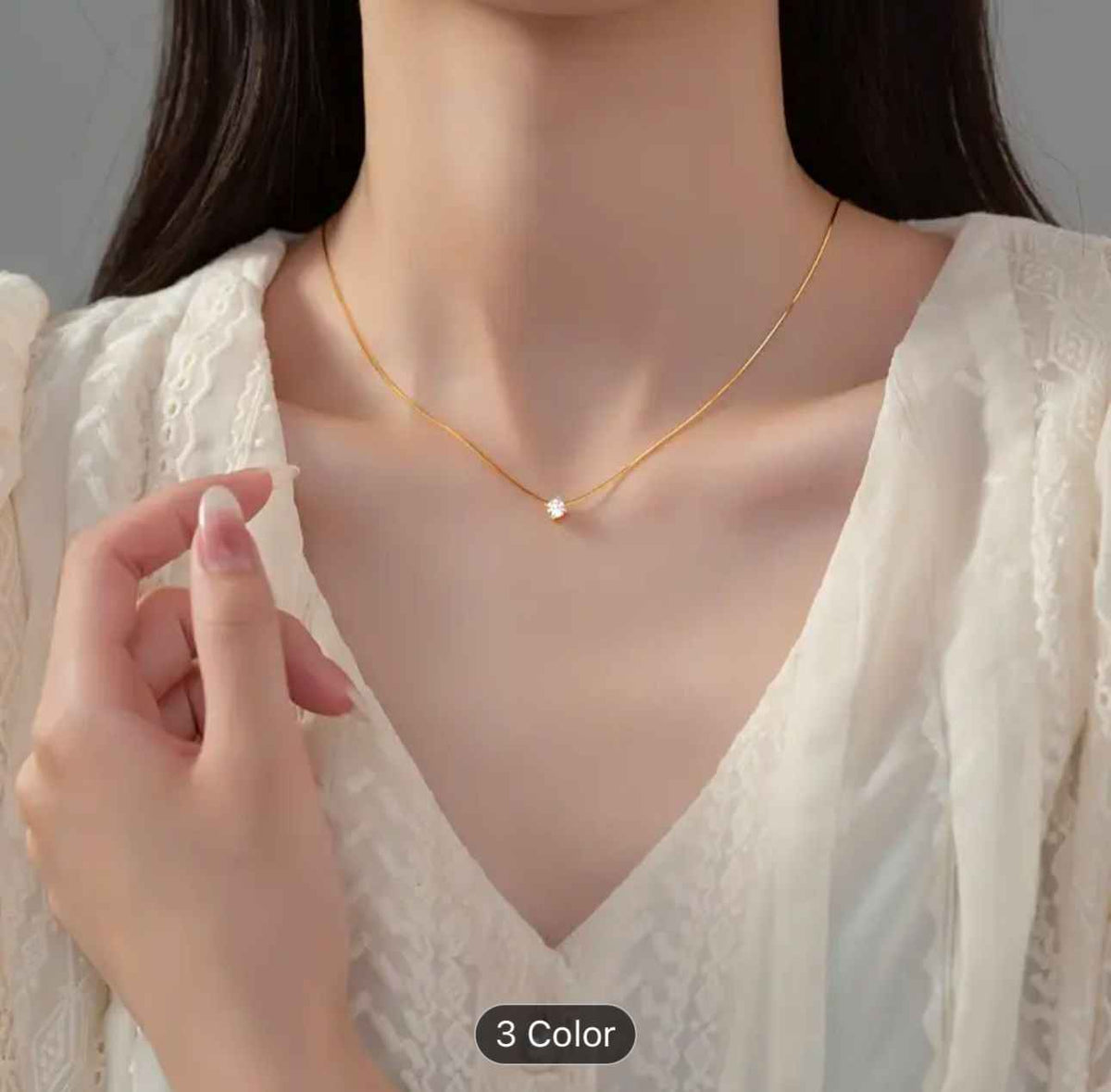 Gold Plated Single Diamond Pendant Charm Necklace in Berlin
