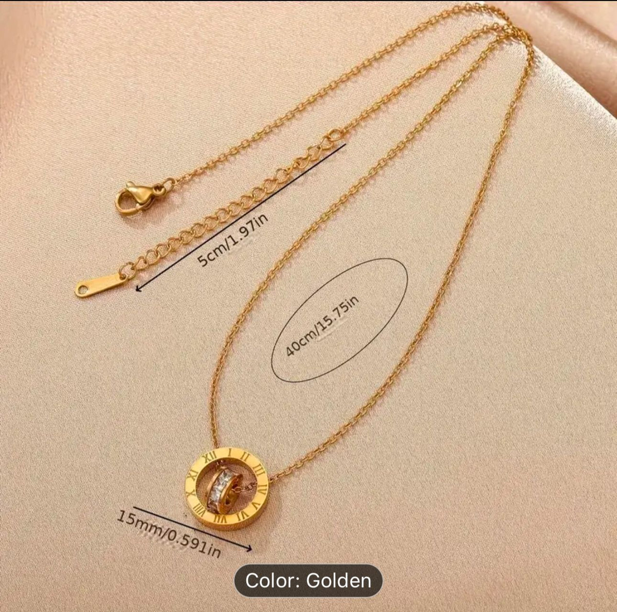 Steel Geometric Circle Roman Numeral Detail Pendant Necklace in Germany