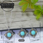 Vintage Round Silver Charm Geometric Pattern Earrings Necklace Set in Berlin