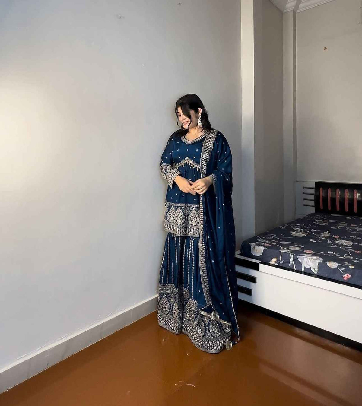 Georgette Embroidered Sharara Suit in Munich